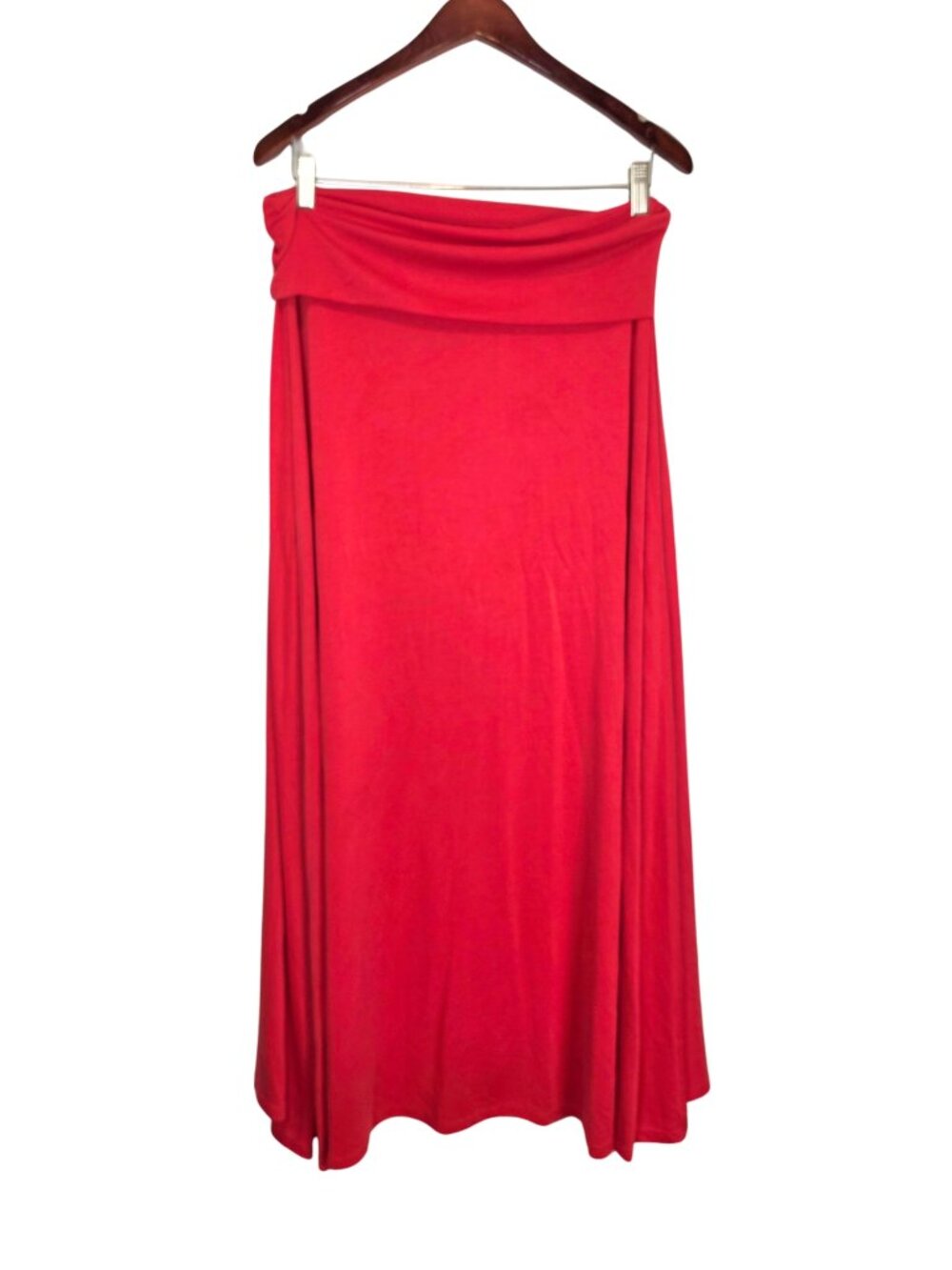 Lularoe Maxi Skirt Coral Red size Medium Long fold-over waist stretch flowy